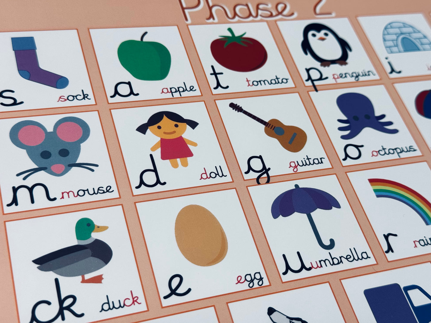 PHASE 2 Phonics Card A4 size double side print laminated matt coated 350gsm paper