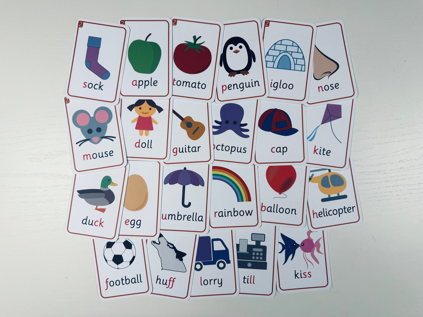 PHASE 2 Phonics Cards 10x15cm laminated matt coated 350gsm paper