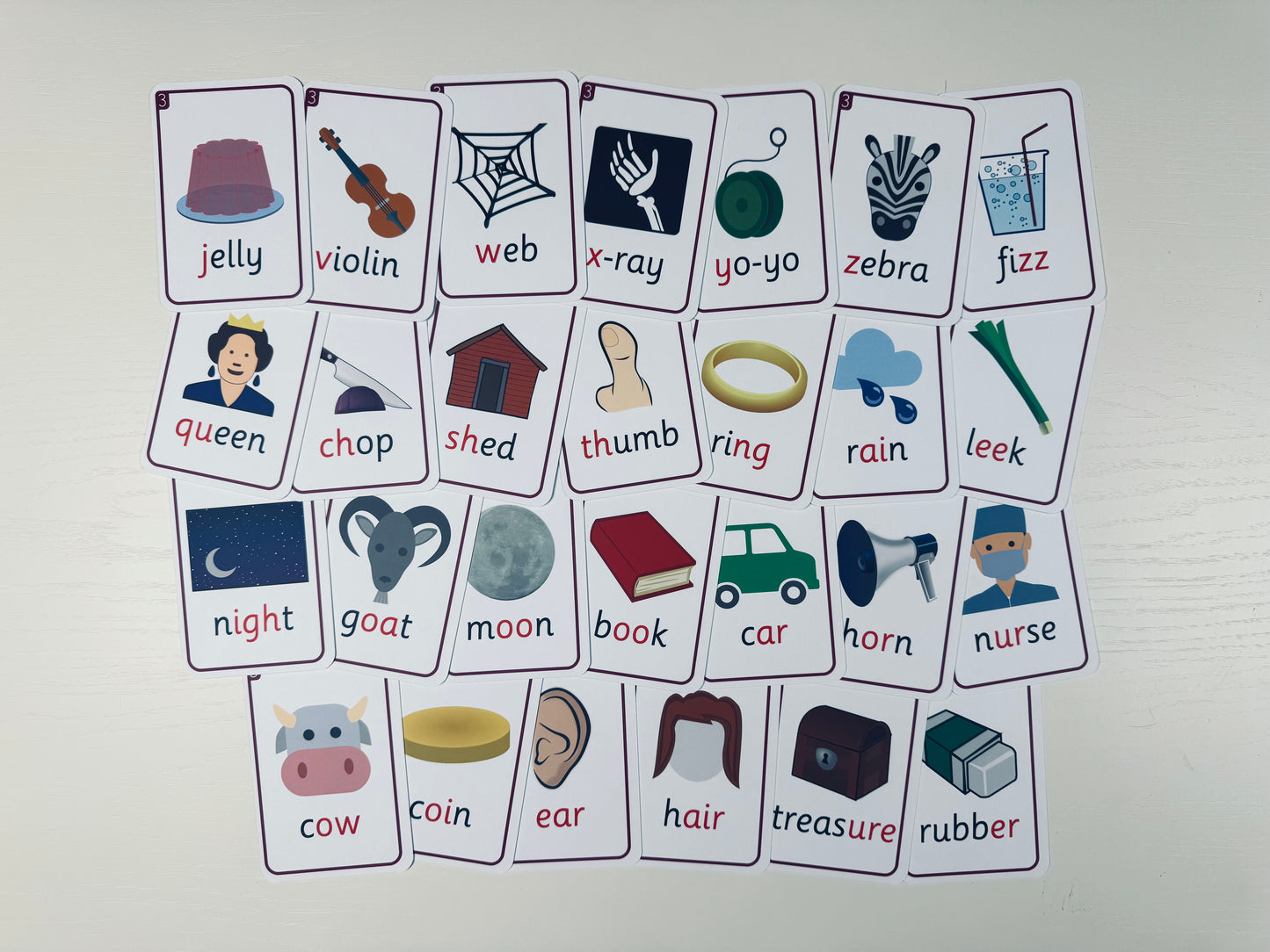 PHASE 3 Phonics Cards 10x15cm laminated matt coated 350gsm paper