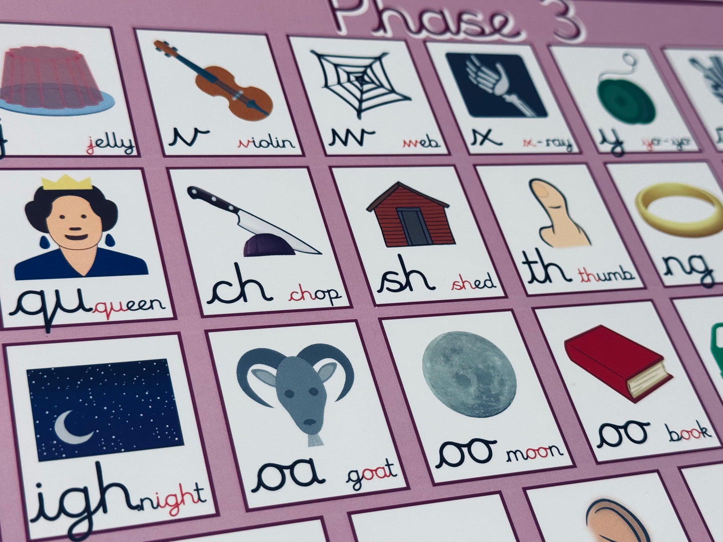 PHASE 3 Phonics Card A4 size double side print laminated matt coated 350gsm paper