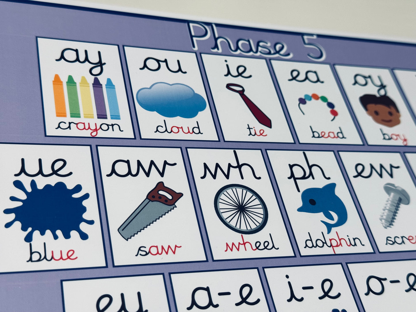 PHASE 5 Phonics Card A4 size double side print laminated matt coated 350gsm paper