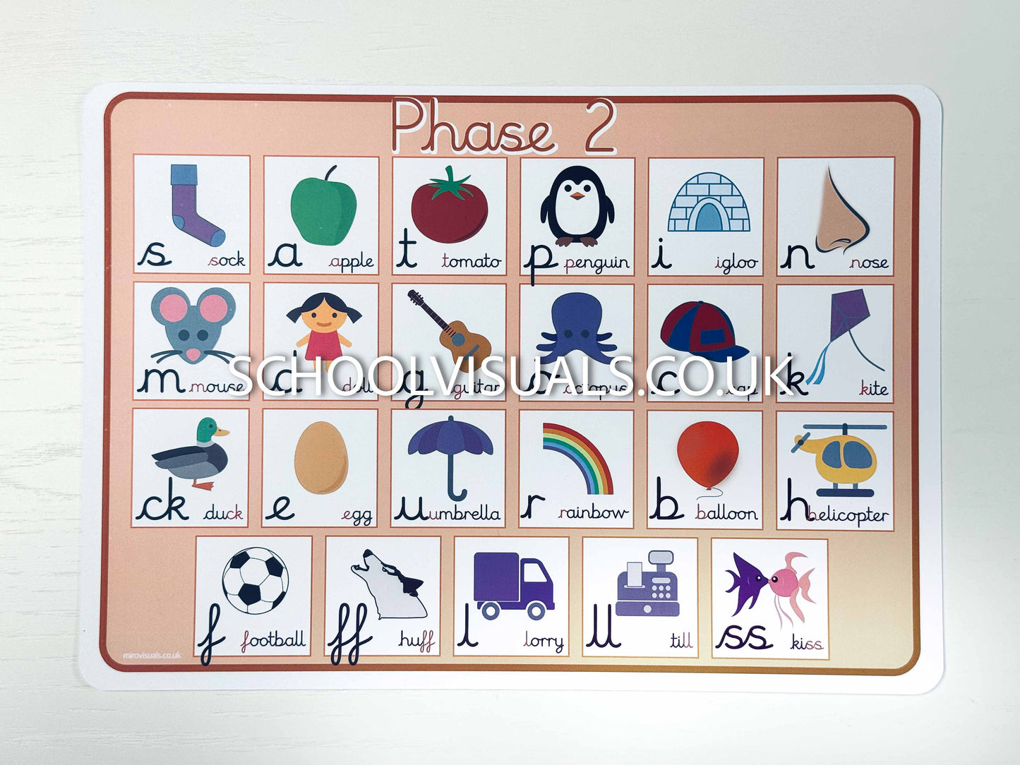 PHASE 2 Phonics Card A4 size double side print laminated matt coated 350gsm paper