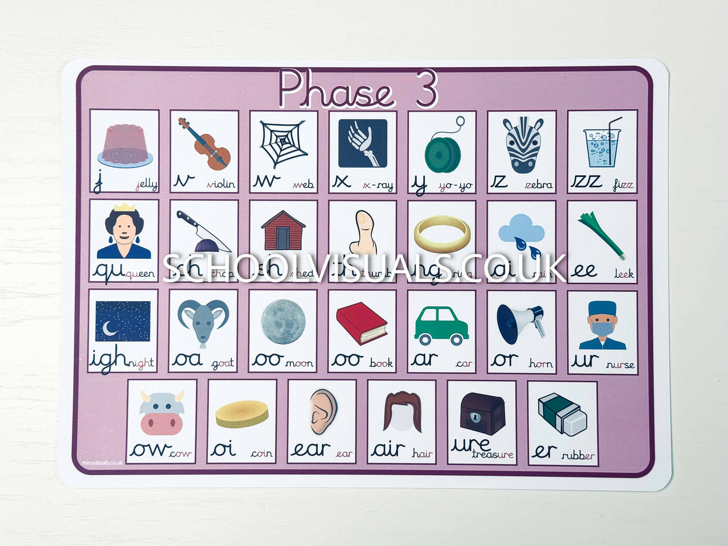 PHASE 3 Phonics Card A4 size double side print laminated matt coated 350gsm paper