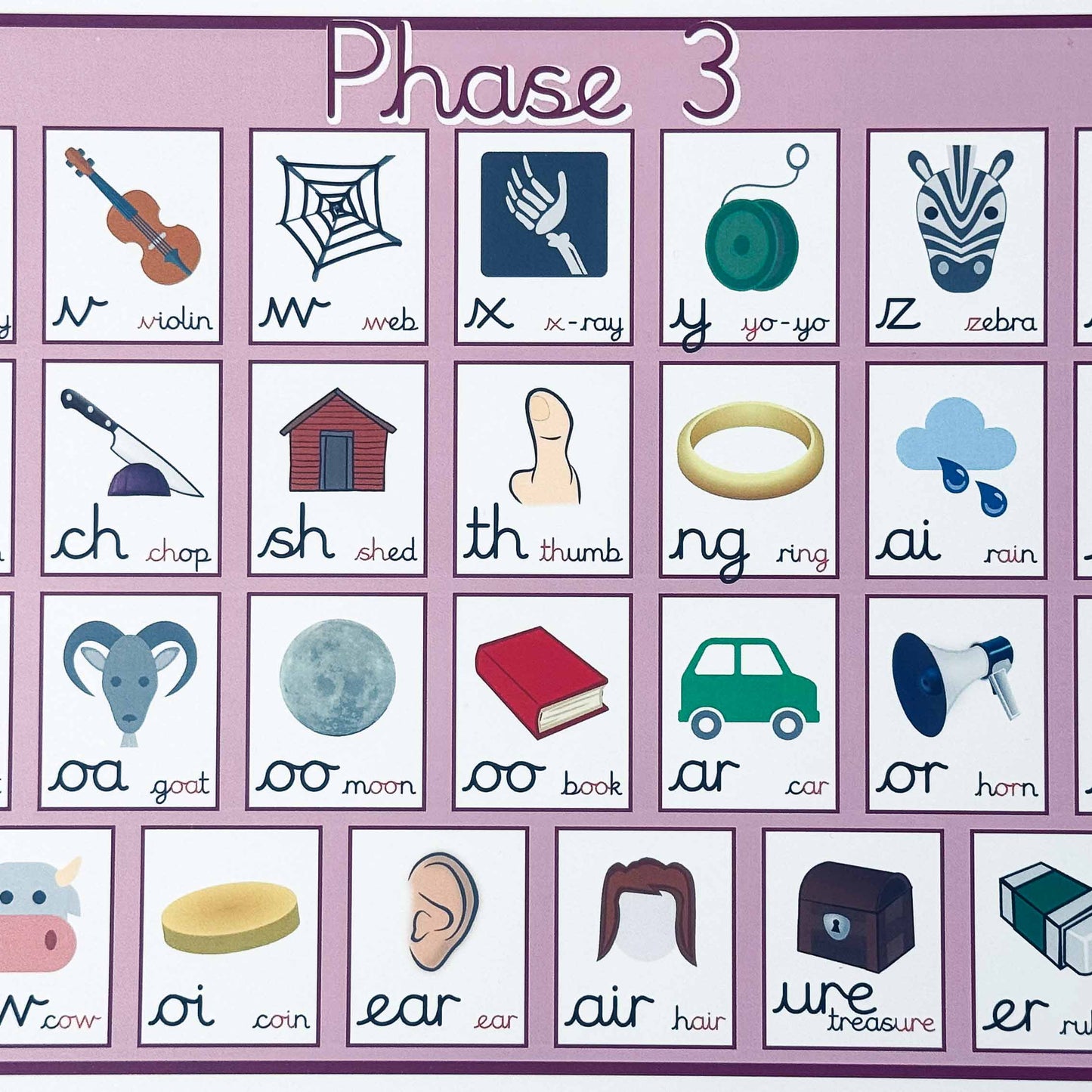 PHASE 3 Phonics Card A4 size double side print laminated matt coated 350gsm paper