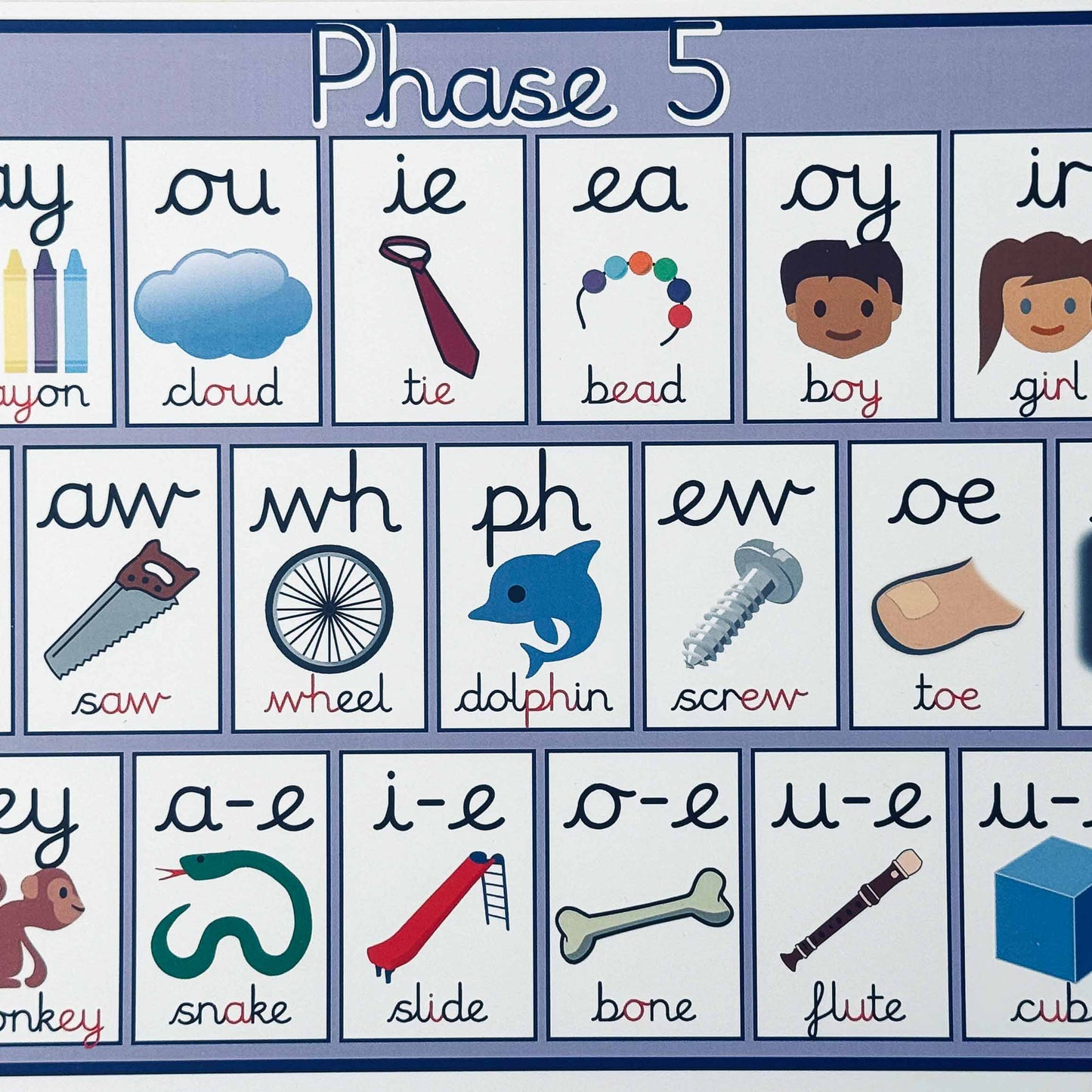 PHASE 5 Phonics Card A4 size double side print laminated matt coated 350gsm paper