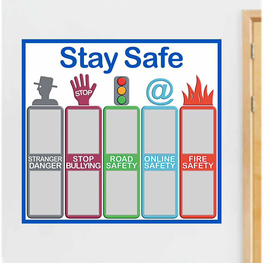 STAY SAFE noticeboard FOAMEX 5mm - 130x120cm – School Visuals
