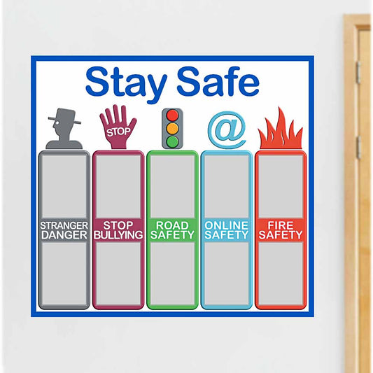 STAY SAFE noticeboard FOAMEX 5mm - 130x120cm